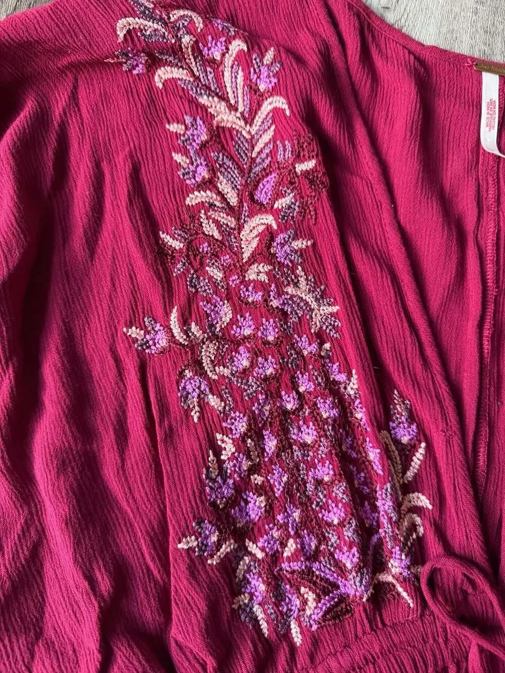 Free People Embroidered Burgundy Boho Mini Dress Size XS